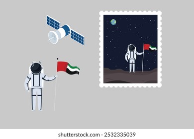 art design of astronaut man in the Mars plant with UAE flag 