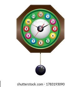 The art of design brings snooker to make into a clock. Vector snooker and billiard background
