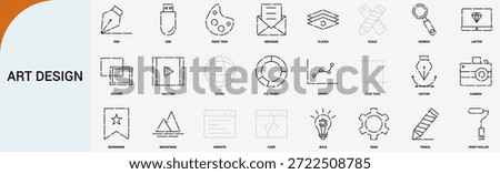 “Creative art design and digital media linear icon set, artistic vector”