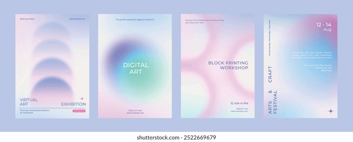 Conjunto de vetores de modelo de cartaz de gradiente de arte e design. Conjunto de em vários projetos. Conjunto de vetores de design de gradiente de cartaz. Conjunto de design de poster holográfico pastel estético. Cartaz holográfico do gradiente do pastel