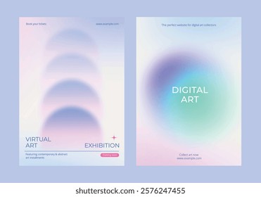 Art and design gradient poster template vector set. Set of in various designs. Poster gradient design vector set. Aesthetic pastel holographic poster design set. Pastel holographic gradient poster