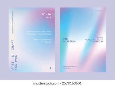 Art and design gradient poster template vector set. Set of in various designs. Poster gradient design vector set. Aesthetic pastel holographic poster design set. Pastel holographic gradient poster