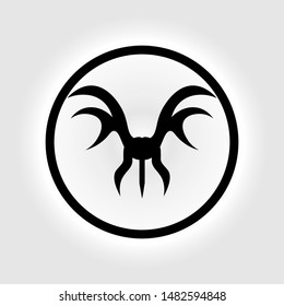 art design, horn symbol in a circle on a white background
