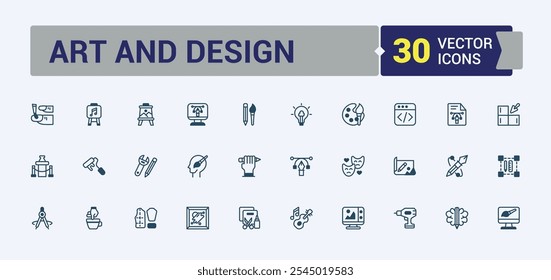 Art And Design icon pack. Featuring sketch, graphic, paint, brush, drawing and more. Isolated icons design. Vector outline icons collection.