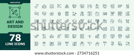 Art And Design icon pack. Sign and Symbol. Contain linear symbols artistic, draw, paint, digital, art. Vector illustration. Artwork icon set.