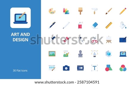 Art and Design Icon Set with flat style. Perfect for UI, infographics, or social media content related to art, design, or creative industry.