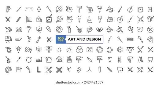 Art and design icon set simple line art style icons pack. Vector illustration