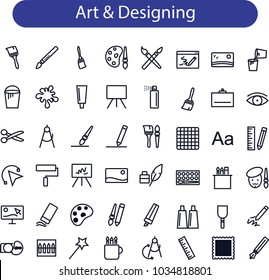 art and design icons set, Graphic design, creative package, stationary, software and more, thin line icons set, vector illustration