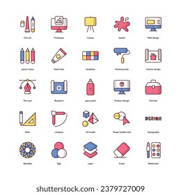 Art and Design icons set isolate white background vector stock illustration.