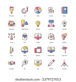 Art and Design icons set isolate white background vector stock illustration.