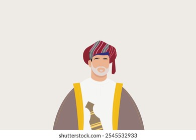 art design of Omani man Character dressing traditional clothes 