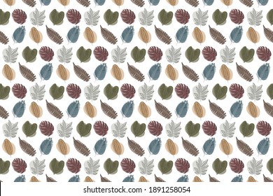 Art design pattern with leaves and organic shapes for poster, print, wallpaper with natural soft earth tones. Vector illustration.