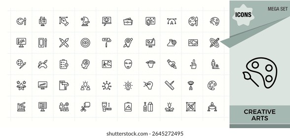 Art And Design related icon set. Artistic icon set. UI icons set in a thin style. Pack of artistic, graphic, art, draw, brush, creativity and more. Editable stroke vector art.
