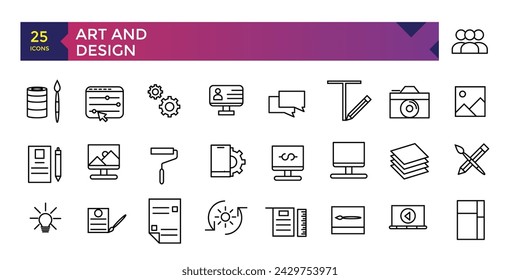 Art and Design Simple Set of Creativity Related Vector Line Icons graphic design tools collection