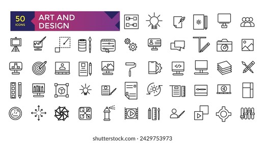 Kunst und Design Einfache Menge von Kreativität Verwandte Vektor-Linie-Icons grafische Design-Werkzeuge Sammlung