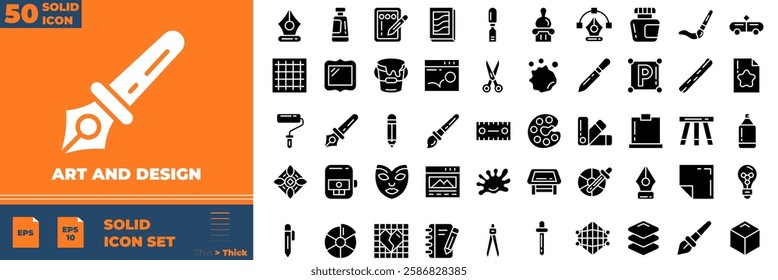 Art And Design Solid Editable Icons set. Vector illustration in modern thin solid style of art and design icons: art, skill, computer, etc