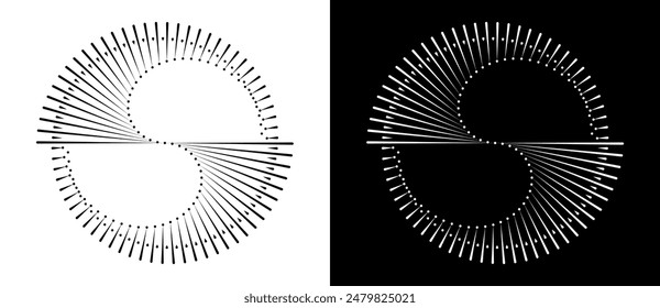 Art design spiral with lines as logo or icon. Yin and Yang symbol. Illusion of dynamic transition. A black figure on a white background and an equally white figure on the black side.