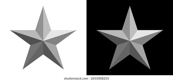 Estrella del diseño de arte como logotipo o icono. La misma figura sobre un fondo blanco y en el lado negro.