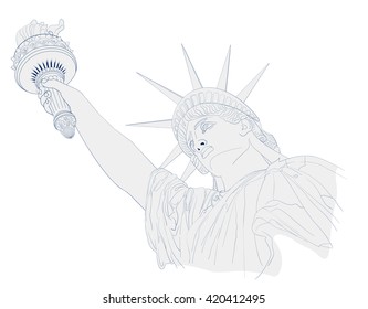 Art design of Statue of Liberty, ink and watercolor painting. Design for fourth july celebration USA. American symbol.