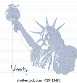 Art design of Statue of Liberty, ink and watercolor painting. Design for fourth july celebration USA. American symbol.