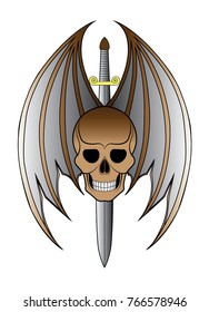 Art Design sword wings skull vector.