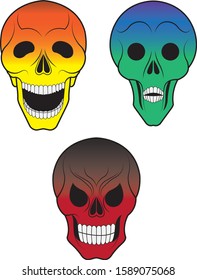 Art Design  Three Emotions Skulls. Hand drawing and vector.