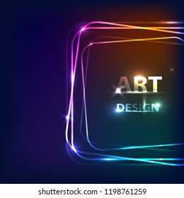 Art design. Transparent banner. Abstract glowing vector. Bright light effect. Neon frame template.