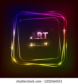 Art design. Transparent banner. Abstract glowing vector. Bright light effect. Neon frame template.