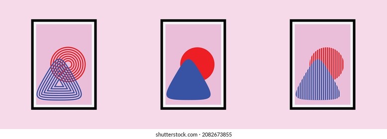 Kunstdesign für Wandausstellungen mit abstraktem Thema von Kreisen und Dreiecken