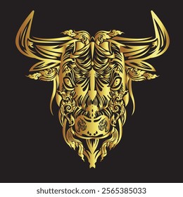 The art of designing a bull's head in a fierce pose, mixed with Thai art, is suitable for T-shirts, tattoos or other prints.