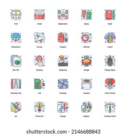 Art  Designing, drawing and web, and graphic design icons set. flat Filled Outline vector illustration.