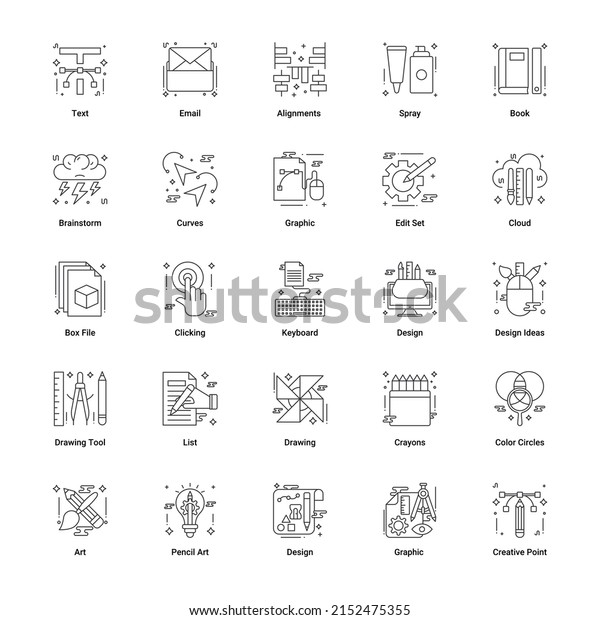 Art  Designing and web and graphic design\
icons set. thin Line Style stock\
vector.