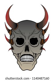 Art Devil Skull. Hand drawing and make graphic vector.