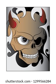 Art Devil Skull Tattoo. Hand drawing and make graphic vector.