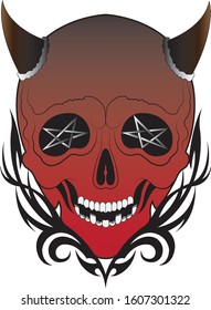 Art Devil Skull Tattoo. Hand drawing and graphic vector.