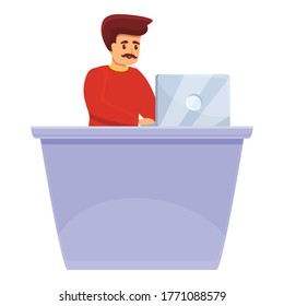 Art director at desktop icon. Cartoon of art director at desktop vector icon for web design isolated on white background