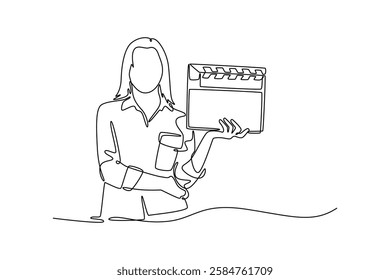 Art director. Information analysis concept. Single line draw design vector graphic illustration.