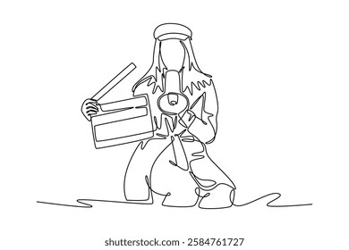 Art director. Information analysis concept. Single line draw design vector graphic illustration.