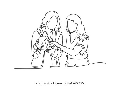 Art director. Information analysis concept. Single line draw design vector graphic illustration.