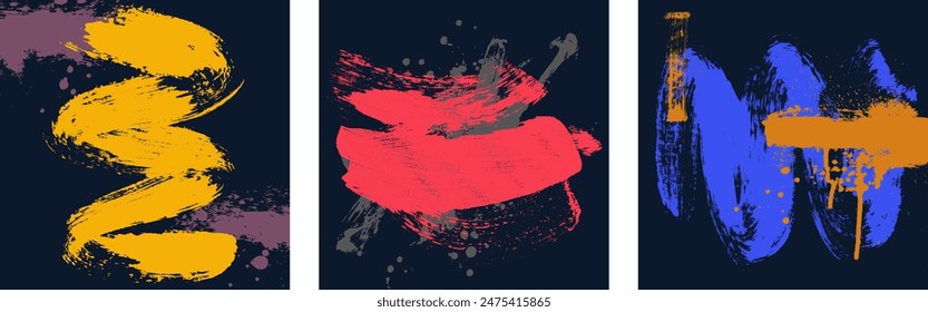 Art Distressed Hintergrund gefärbte Textur, geschichtete Vektorgrafik. Abstrakter Sand-Stipple-Effekt mit Text-Vorlage für die Ausstellung. Handgezeichnete Grunge Pinselstriche. Retro-körnige Halbtonstruktur.