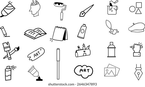 art doddle drawing,hand drawn raw ink style,for art completion,contest poster,art and craft related background design collection set. 