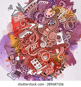 Art doodles elements watercolor background. Vector illustration