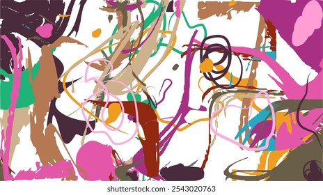 Art drawing with abstract brush strokes, colorful paint spills.background with messy pattern scribbles,