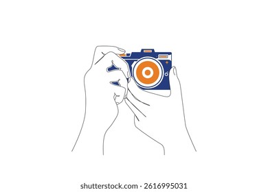 The art of drawing continuous lines in the shape of a hand holding a camera.