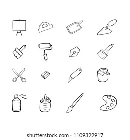 art drawing doodle icon set