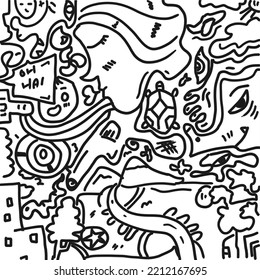 The art of drawing doodles. doodle models. black background
