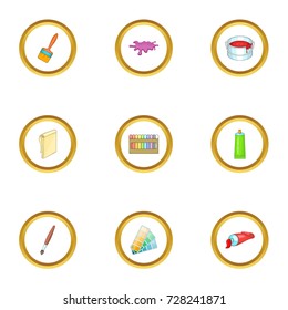 Art and drawing tools icons set. Cartoon style set of 9 art and drawing tools vector icons for web design