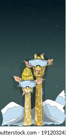 Art drawing two giraffes in masks