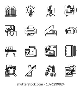 Art, drawing and web and graphic design icons set 2. Thin line style stroke vector.