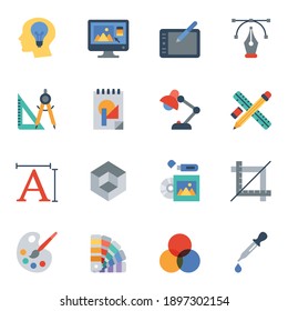 Art, drawing and web and graphic design flat color icons set1.